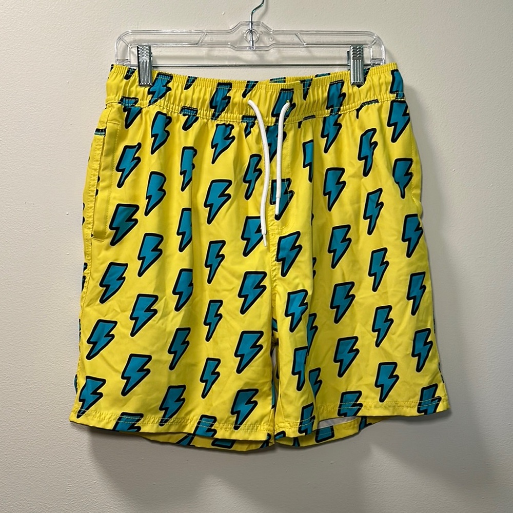 Sovereign Code Men’s Yellow & Blue Lightening Bolt Swim Trunks Size L